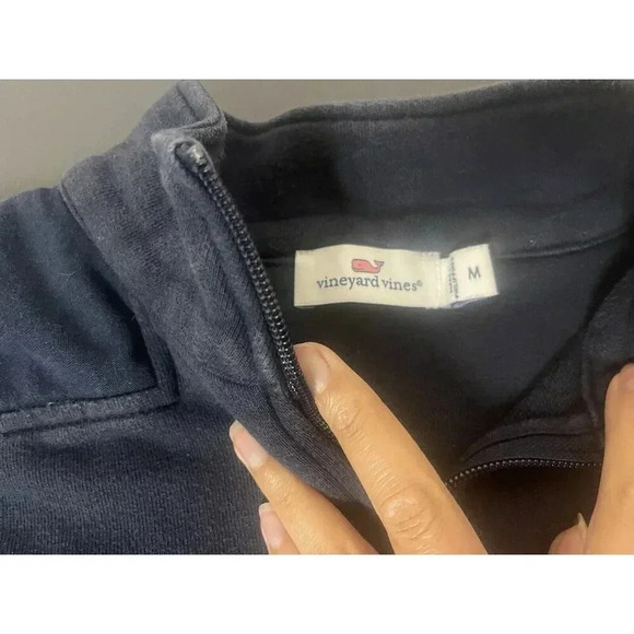 Vineyard Woman’s Pullover Collard Quarter Zip Navy Blue Sweater Medium - Picture 4 of 6